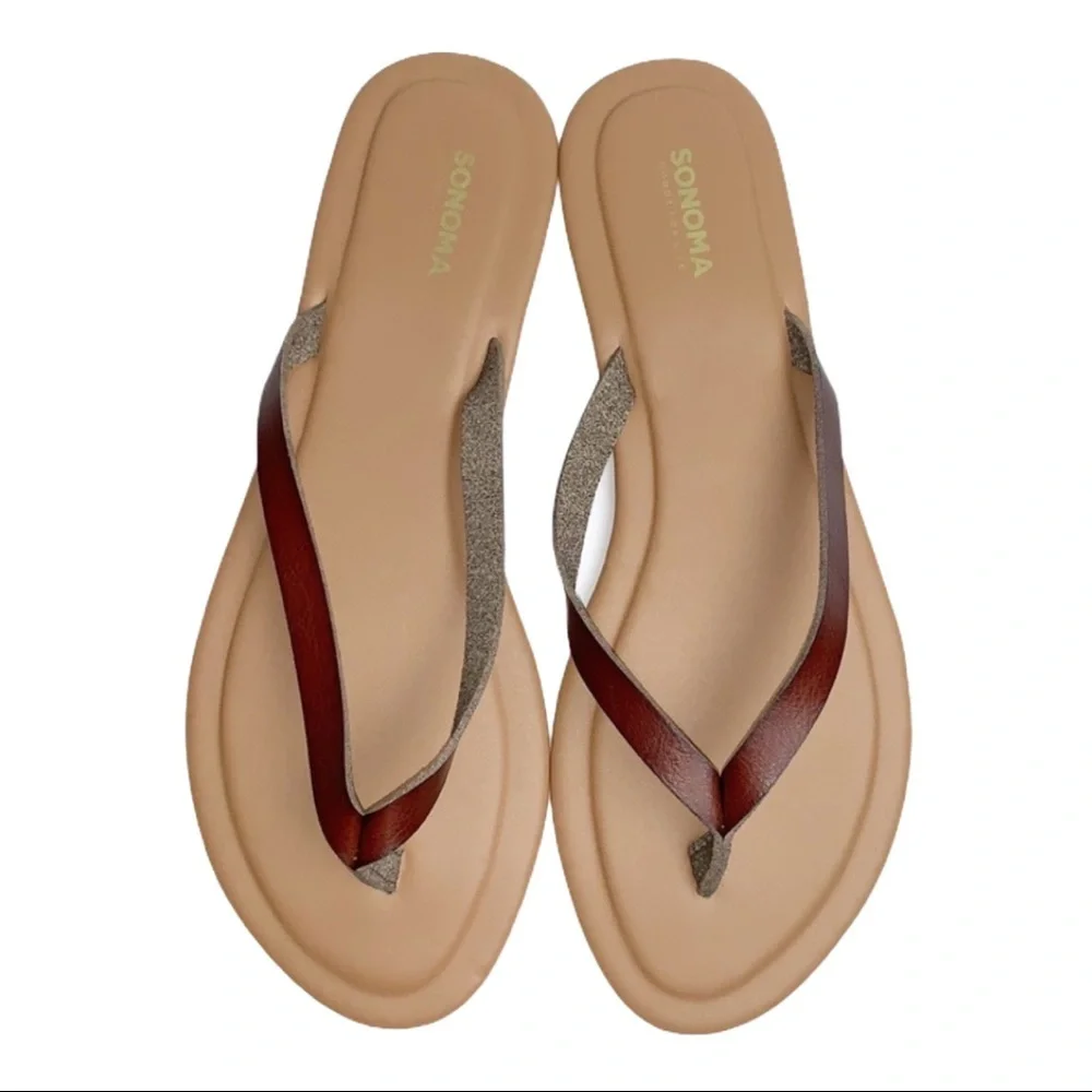 SONOMA Brown Vegan Leather Thong Sandal 9 NWOT
